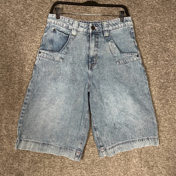 Y2K Baggy Jorts ALAB Mens Deep Pockets Skate Short Embroidered Star Graphic Blue - Picture 2 of 13